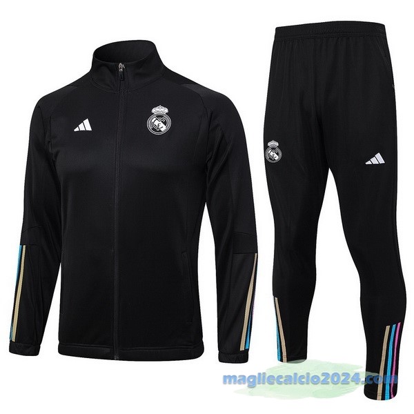 Set Completo Ropa Deportiva Con Cremallera Larga Real Madrid 2023 2024 Nero Poco Prezzo