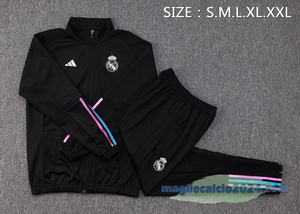 Set Completo Ropa Deportiva Con Cremallera Larga Real Madrid 2023 2024 Nero Poco Prezzo