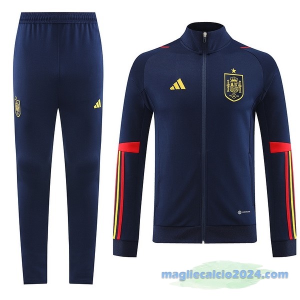 Set Completo Ropa Deportiva Con Cremallera Larga Spagna 2022 Azul Navy Poco Prezzo