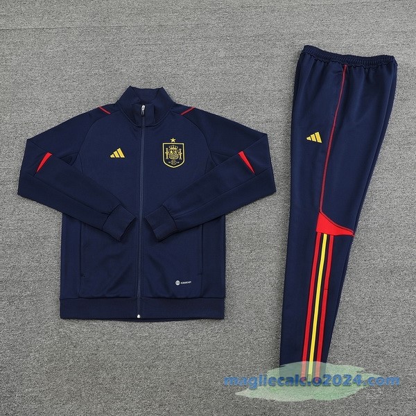Set Completo Ropa Deportiva Con Cremallera Larga Spagna 2022 Azul Navy Poco Prezzo