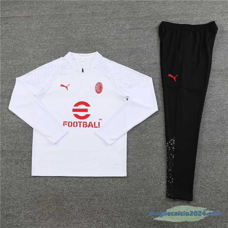 Set Completo Sudadera Formazione AC Milan 2023 2024 Bianco Nero Rosso Poco Prezzo