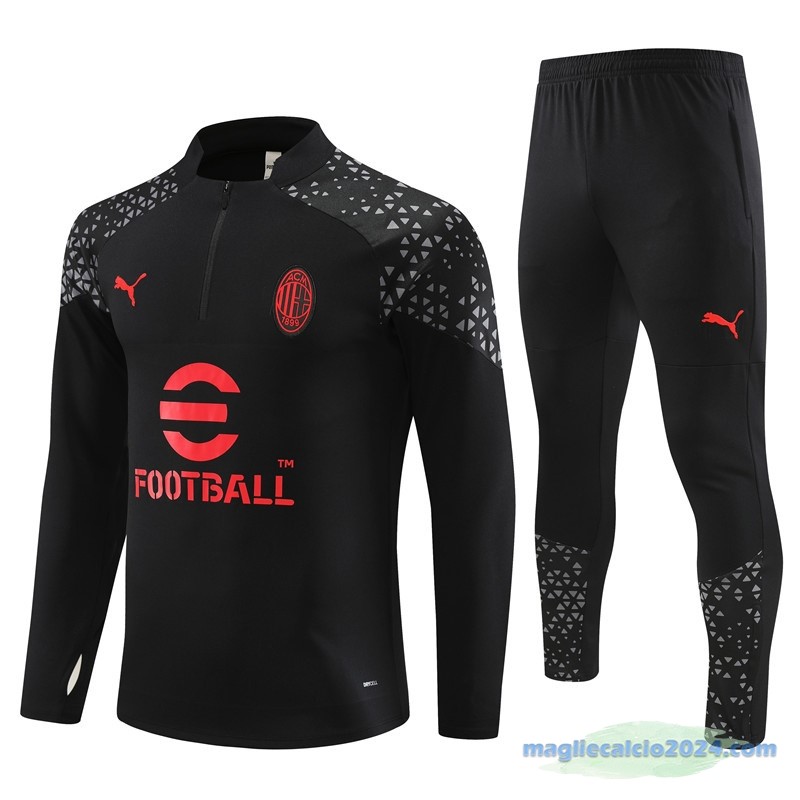 Set Completo Sudadera Formazione AC Milan 2023 2024 Nero Rosso Poco Prezzo