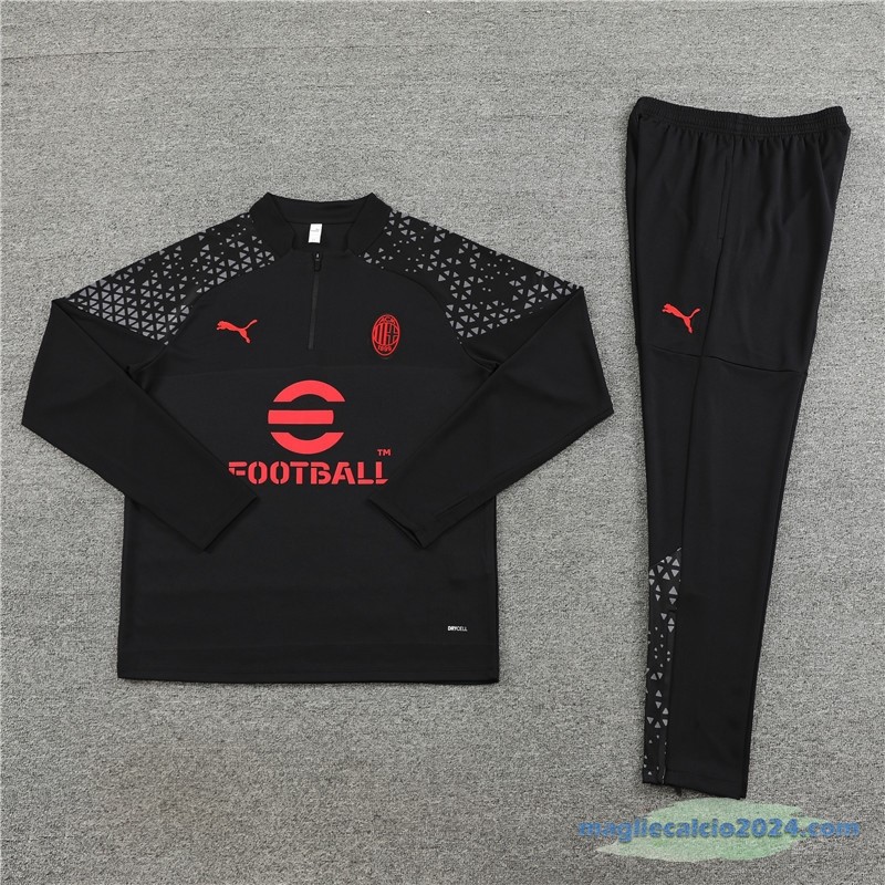 Set Completo Sudadera Formazione AC Milan 2023 2024 Nero Rosso Poco Prezzo