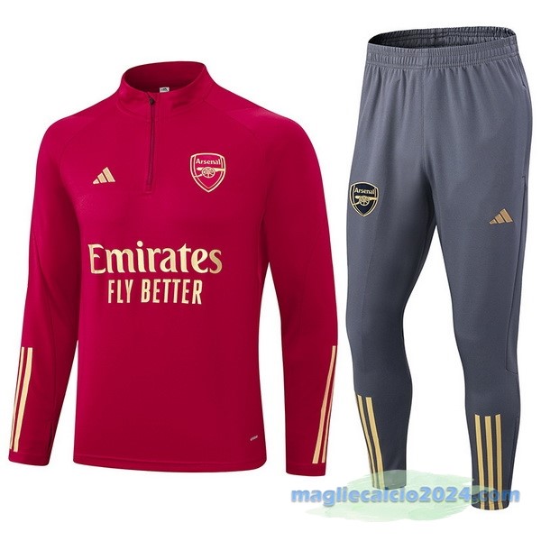 Set Completo Sudadera Formazione Arsenal 2023 2024 Rosso Grigio Poco Prezzo