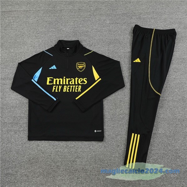 Set Completo Sudadera Formazione Bambino Arsenal 2023 2024 Nero III Giallo Poco Prezzo