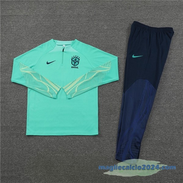 Set Completo Sudadera Formazione Bambino Brasile 2022 Verde Azul Poco Prezzo