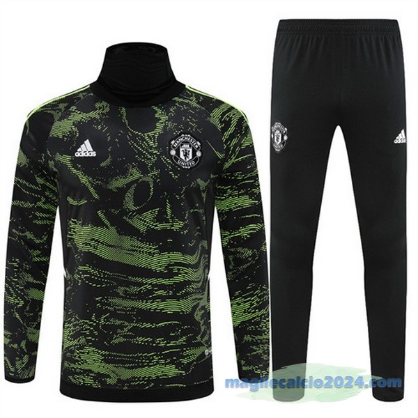 Set Completo Sudadera Formazione Bambino Manchester United 2022 2023 Verde Nero Poco Prezzo