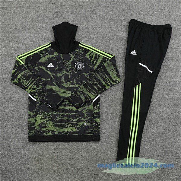 Set Completo Sudadera Formazione Bambino Manchester United 2022 2023 Verde Nero Poco Prezzo