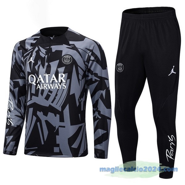 Set Completo Sudadera Formazione Bambino Paris Saint Germain 2022 2023 Grigio Nero Poco Prezzo
