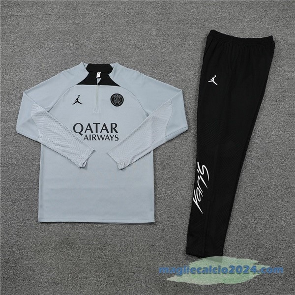 Set Completo Sudadera Formazione Bambino Paris Saint Germain 2022 2023 Grigio Nero Poco Prezzo