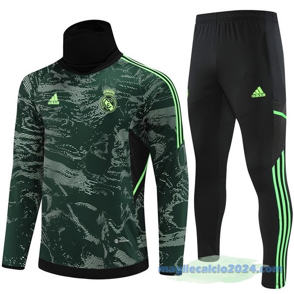 Set Completo Sudadera Formazione Bambino Real Madrid 2022 2023 Verde Nero Poco Prezzo