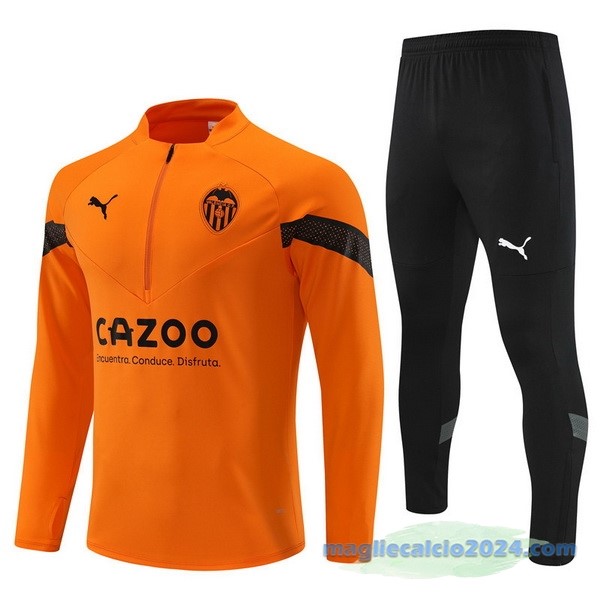 Set Completo Sudadera Formazione Bambino Valencia 2022 2023 Arancione Nero Poco Prezzo