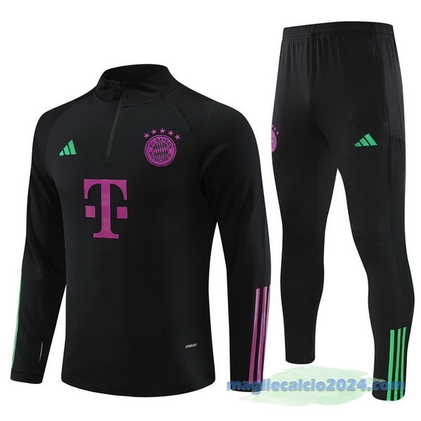Set Completo Sudadera Formazione Bayern Múnich 2023 2024 Nero Purpureo Poco Prezzo