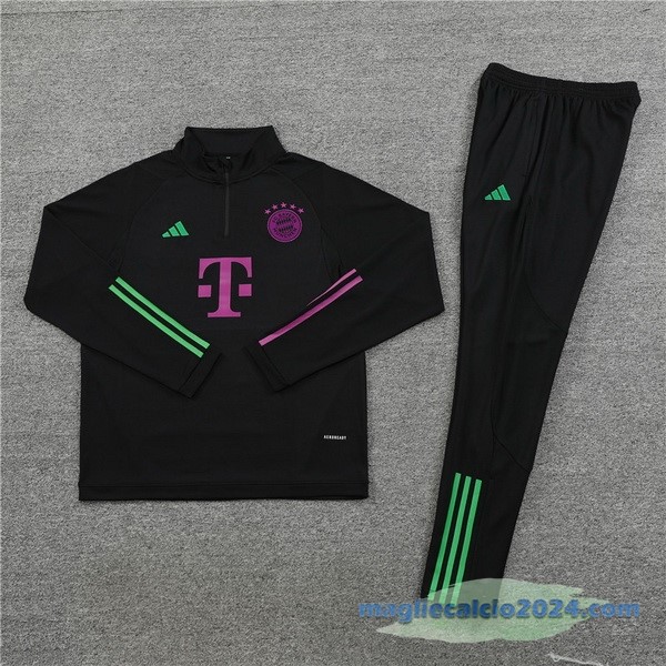 Set Completo Sudadera Formazione Bayern Múnich 2023 2024 Nero Purpureo Poco Prezzo