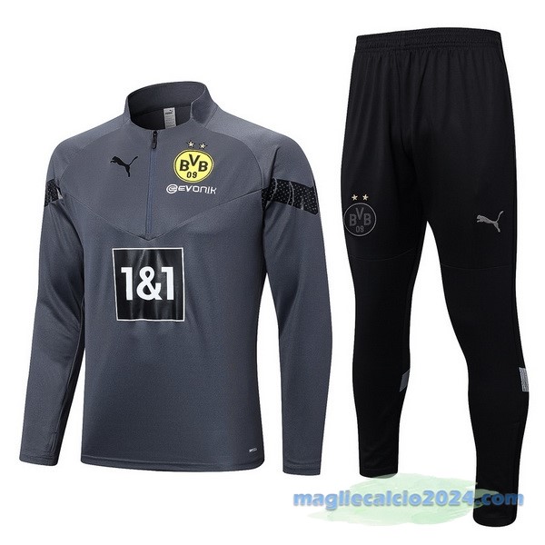 Set Completo Sudadera Formazione Borussia Dortmund 2022 2023 Grigio Nero Poco Prezzo
