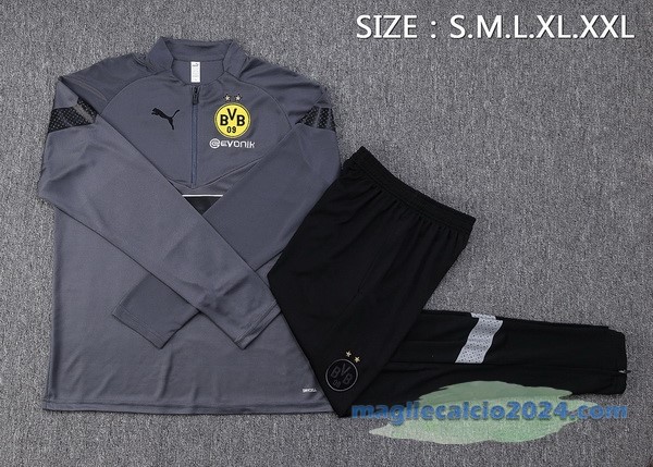 Set Completo Sudadera Formazione Borussia Dortmund 2022 2023 Grigio Nero Poco Prezzo