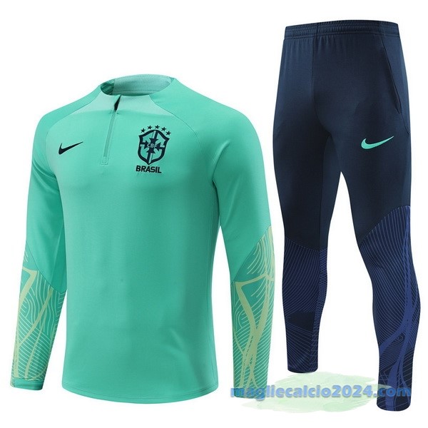Set Completo Sudadera Formazione Brasile 2022 Verde Azul Poco Prezzo
