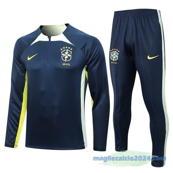 Set Completo Sudadera Formazione Brasile 2023 Azul Navy Verde Poco Prezzo