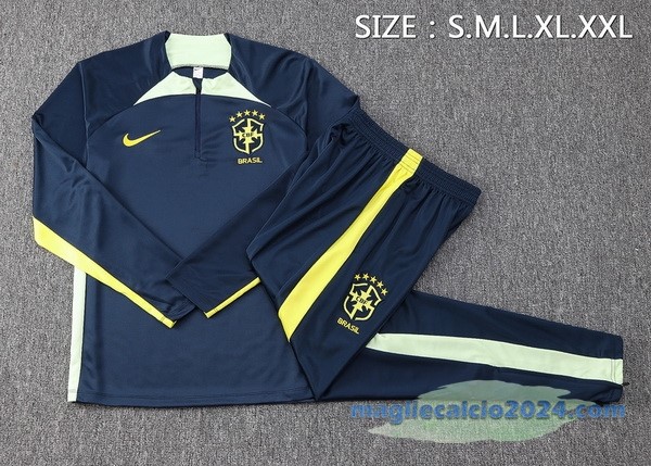 Set Completo Sudadera Formazione Brasile 2023 Azul Navy Verde Poco Prezzo