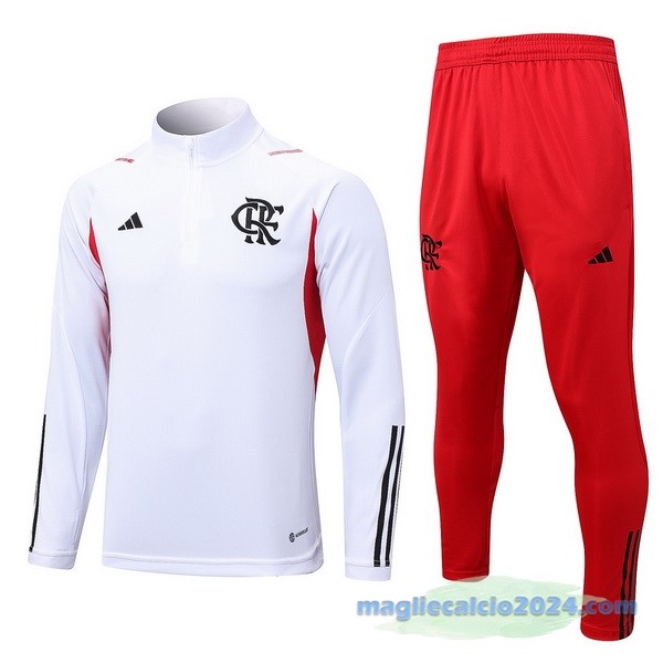 Set Completo Sudadera Formazione Flamengo 2023 2024 Bianco Rosso Poco Prezzo