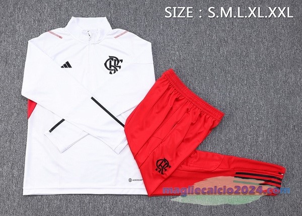 Set Completo Sudadera Formazione Flamengo 2023 2024 Bianco Rosso Poco Prezzo