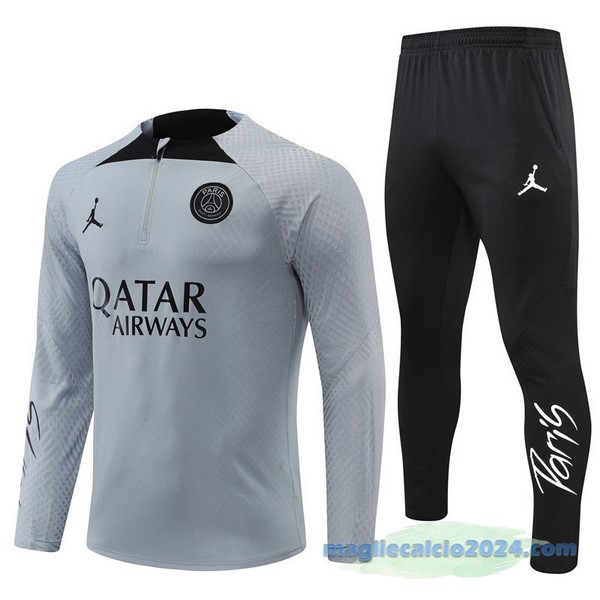 Set Completo Sudadera Formazione Giocatori Bambino Paris Saint Germain 2022 2023 Grigio Nero Poco Prezzo