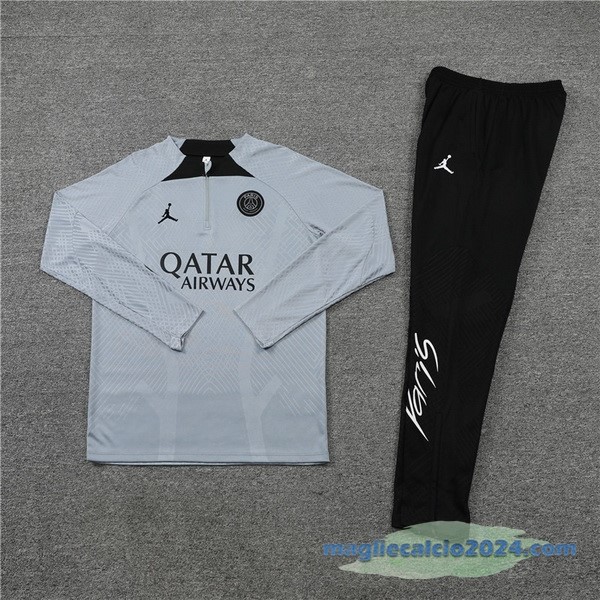 Set Completo Sudadera Formazione Giocatori Bambino Paris Saint Germain 2022 2023 Grigio Nero Poco Prezzo