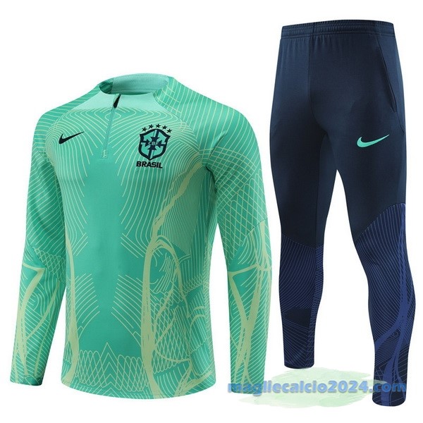 Set Completo Sudadera Formazione Giocatori Brasile 2022 Verde Azul Poco Prezzo