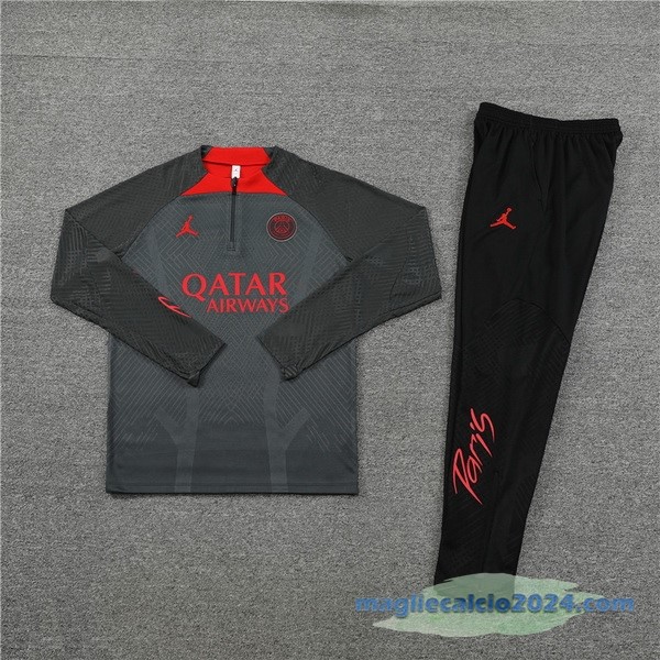 Set Completo Sudadera Formazione Giocatori Paris Saint Germain 2022 2023 Grigio Nero Rosso Poco Prezzo