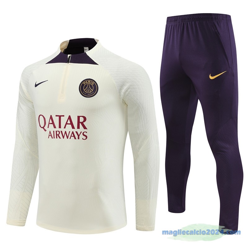 Set Completo Sudadera Formazione Giocatori Paris Saint Germain 2023 2024 Giallo Purpureo Poco Prezzo