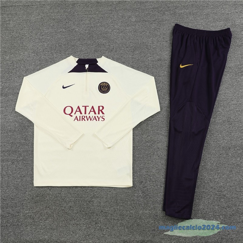 Set Completo Sudadera Formazione Giocatori Paris Saint Germain 2023 2024 Giallo Purpureo Poco Prezzo