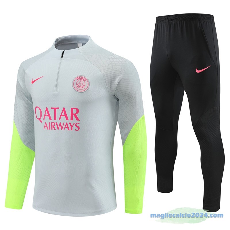 Set Completo Sudadera Formazione Giocatori Paris Saint Germain 2023 2024 Grigio Verde Poco Prezzo