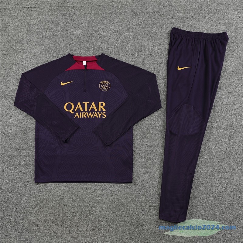 Set Completo Sudadera Formazione Giocatori Paris Saint Germain 2023 2024 Purpureo I Rosso Poco Prezzo