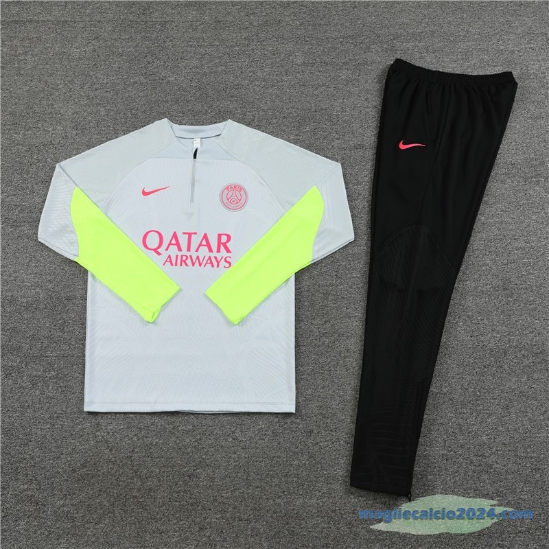 Set Completo Sudadera Formazione Giocatori Paris Saint Germain Bambino 2023 2024 Grigio Verde Poco Prezzo