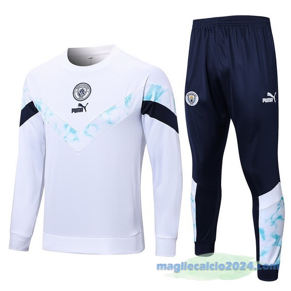 Set Completo Sudadera Formazione Manchester City 2022 2023 Bianco Azul Navy Poco Prezzo