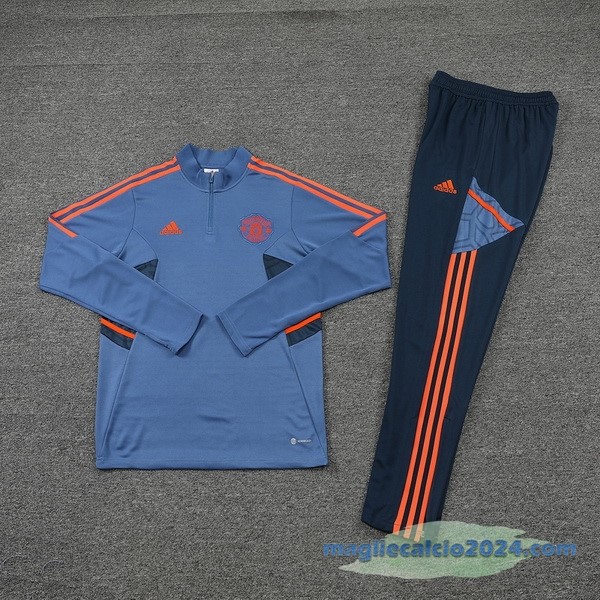 Set Completo Sudadera Formazione Manchester United 2022 2023 Azul Grigio Poco Prezzo