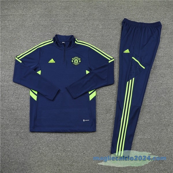 Set Completo Sudadera Formazione Manchester United 2022 2023 Azul Verde Poco Prezzo