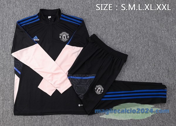 Set Completo Sudadera Formazione Manchester United 2022 2023 Nero Rosa Poco Prezzo