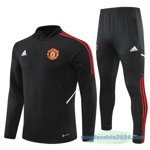Set Completo Sudadera Formazione Manchester United 2022 2023 Nero Rosso Poco Prezzo