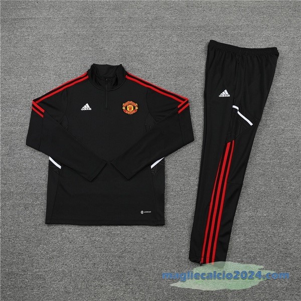 Set Completo Sudadera Formazione Manchester United 2022 2023 Nero Rosso Poco Prezzo