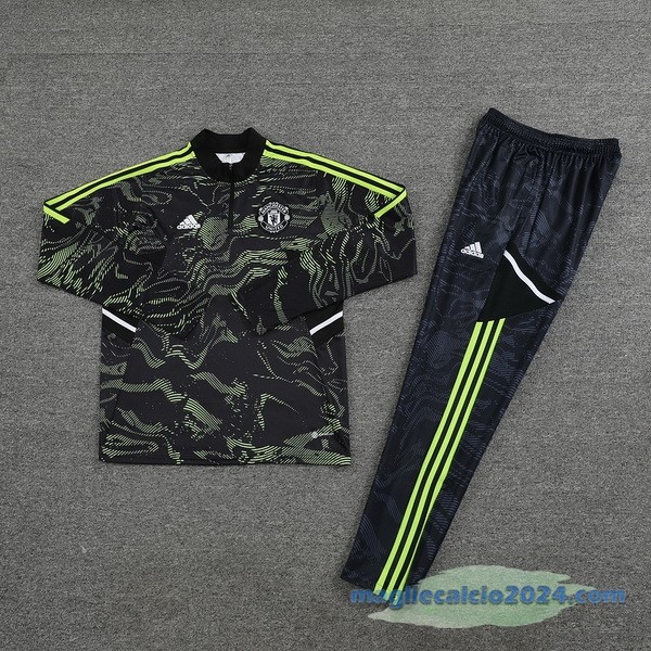 Set Completo Sudadera Formazione Manchester United 2022 2023 Nero Verde Poco Prezzo