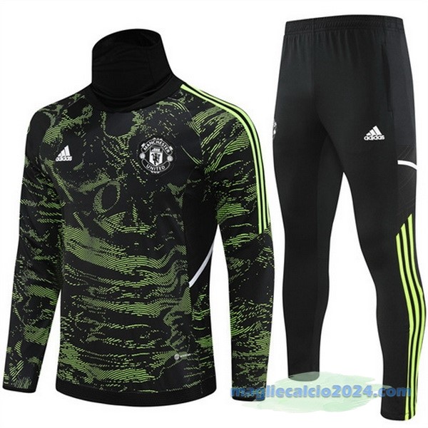 Set Completo Sudadera Formazione Manchester United 2022 2023 Verde Nero Poco Prezzo