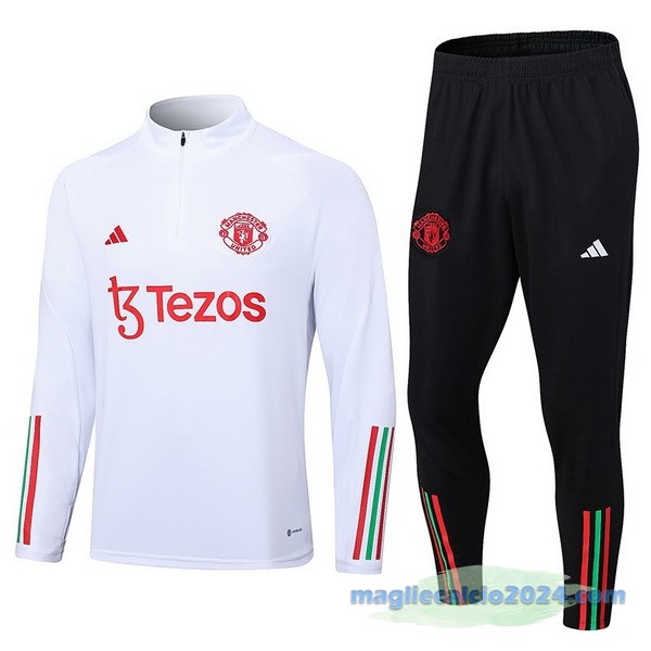 Set Completo Sudadera Formazione Manchester United 2023 2024 Bianco II Nero Poco Prezzo