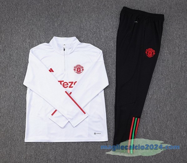 Set Completo Sudadera Formazione Manchester United 2023 2024 Bianco II Nero Poco Prezzo