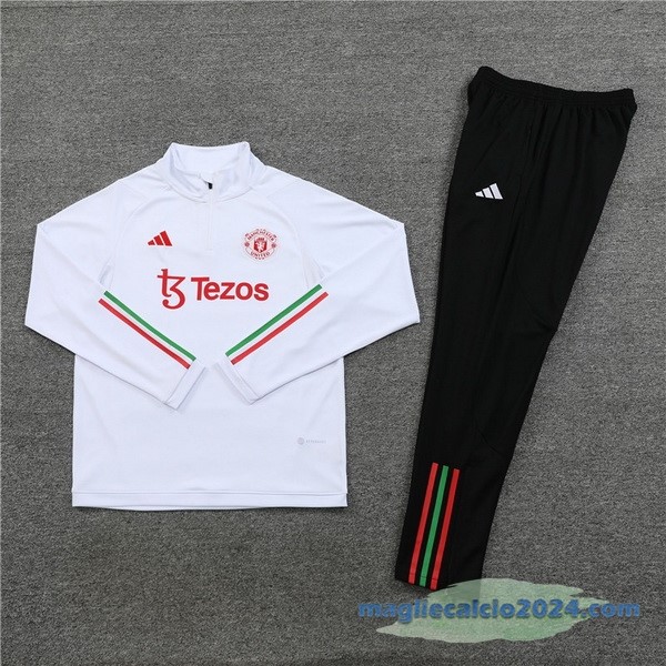 Set Completo Sudadera Formazione Manchester United 2023 2024 Bianco Nero Poco Prezzo