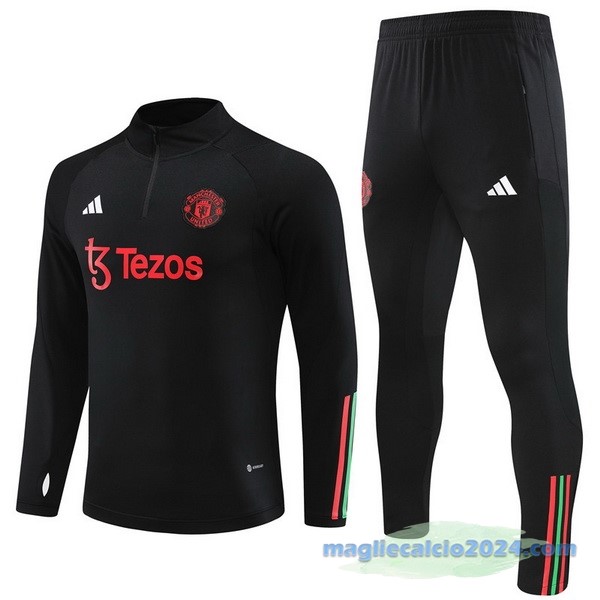 Set Completo Sudadera Formazione Manchester United 2023 2024 Nero Rosso Poco Prezzo