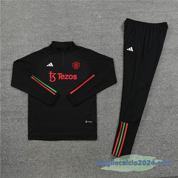 Set Completo Sudadera Formazione Manchester United 2023 2024 Nero Rosso Poco Prezzo