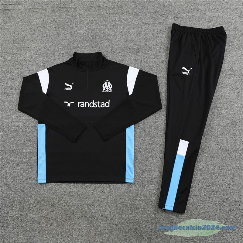 Set Completo Sudadera Formazione Marsella 2023 2024 Nero Bianco Poco Prezzo