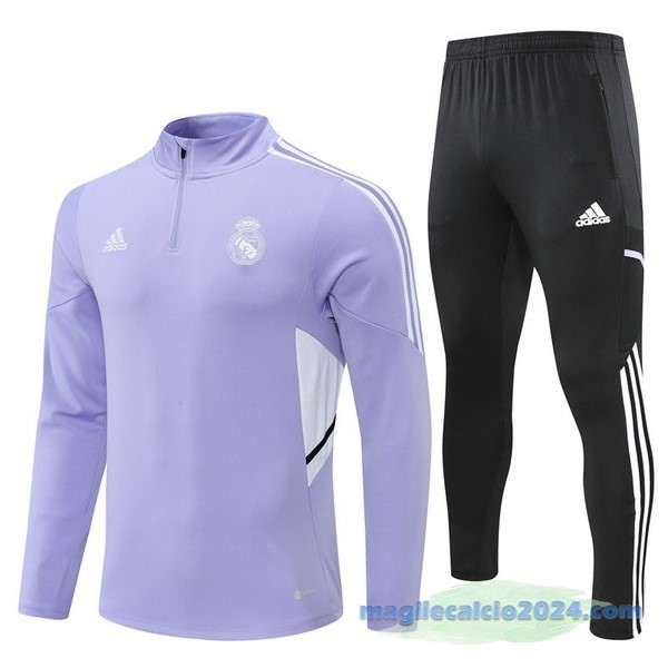 Set Completo Sudadera Formazione Real Madrid 2022 2023 Purpureo Nero Poco Prezzo