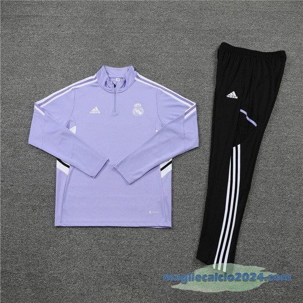 Set Completo Sudadera Formazione Real Madrid 2022 2023 Purpureo Nero Poco Prezzo